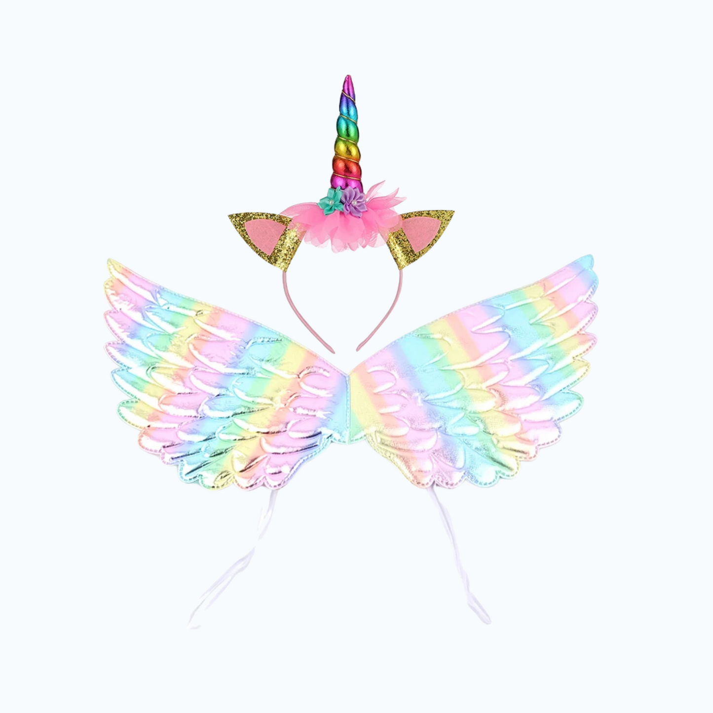 Rainbow unicorn wings and rainbow horn headband fancy dress outfit