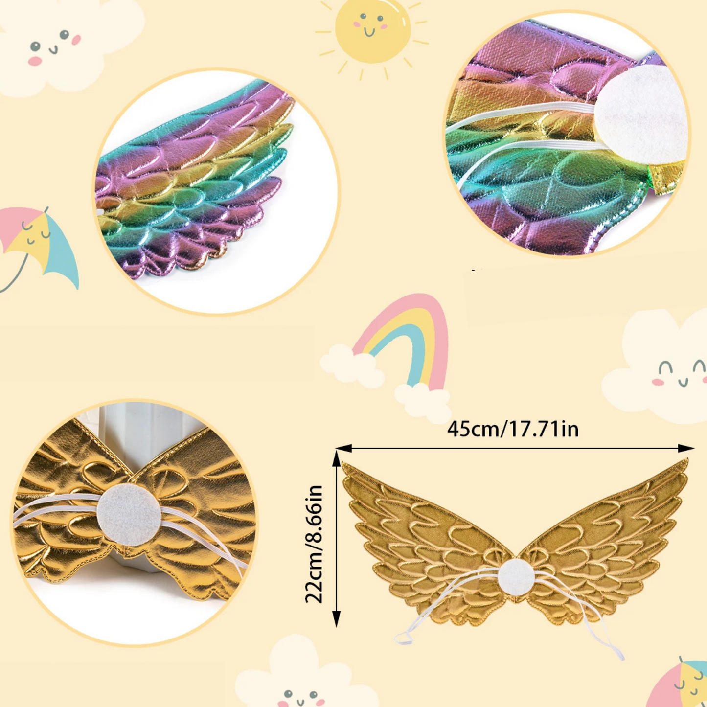 Dimensions for unicorn wings dress up set