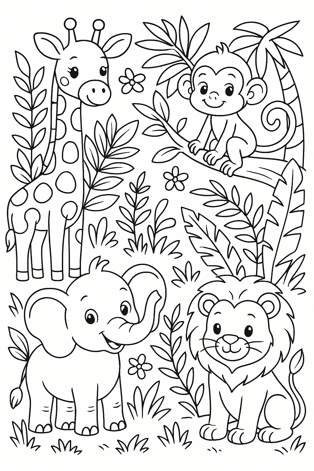 jungle animals colouring pge