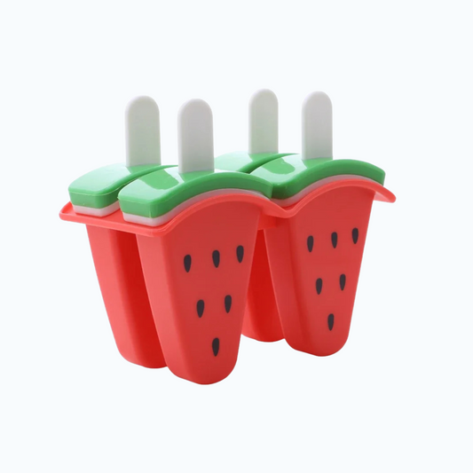 Red watermelon-style children’s ice lolly mould with reusable stick and lid