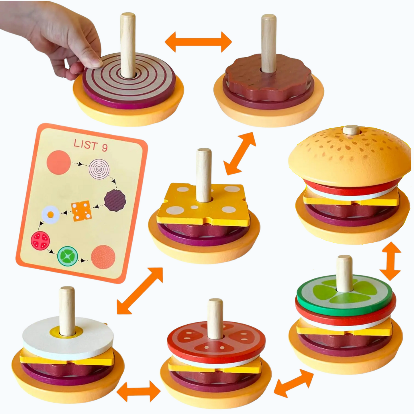 instruction card for building burger toy