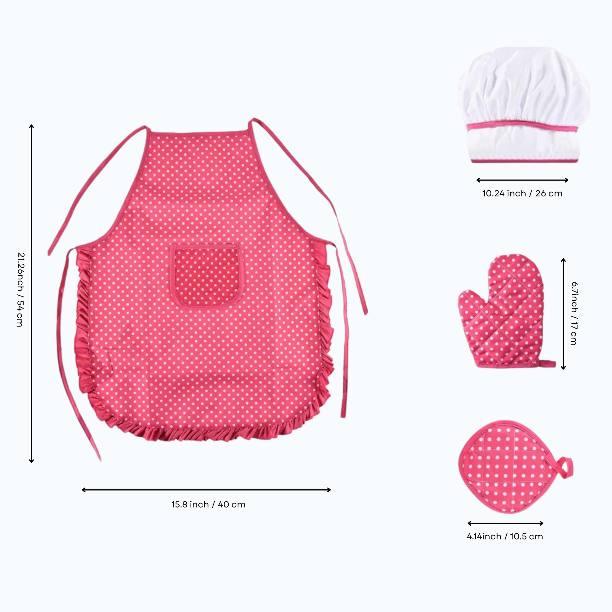 Mini chef dress-up costume with pretend kitchen accessories
