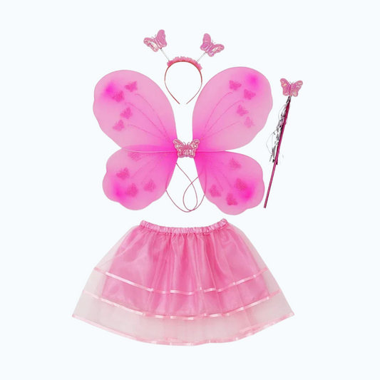 Pink princess fairy dress-up set with headband, wings and magic wand for toddlers