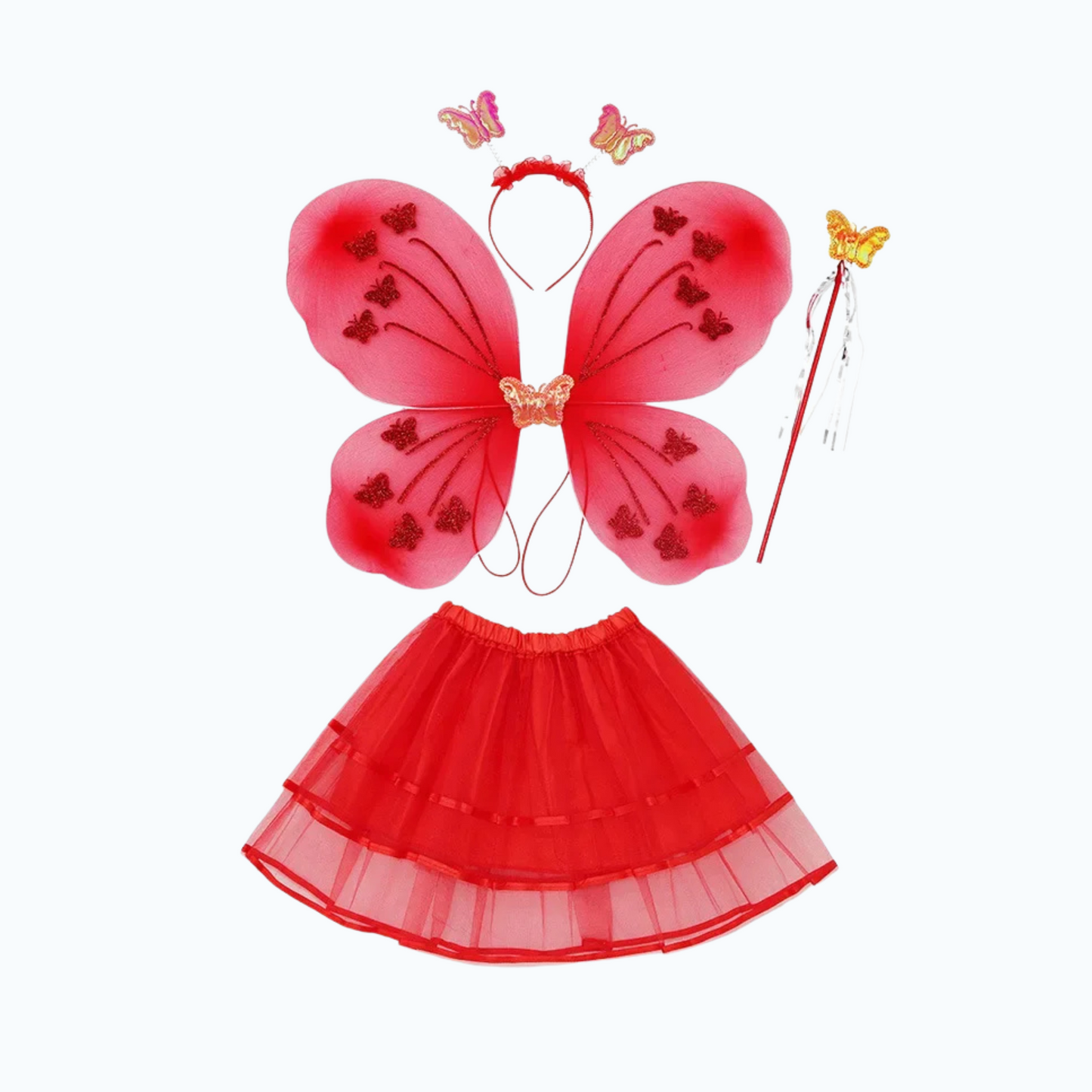 Red magical butterfly costume set for kids with matching accessories
