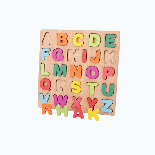 Wooden alphabet puzzle for toddlers with bright coloured letters
