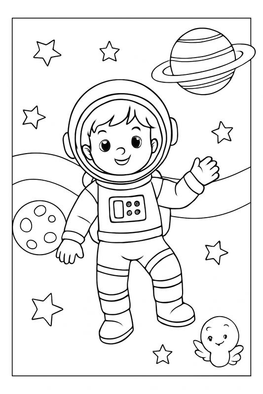 Astronaut and planets colouring page digital activity