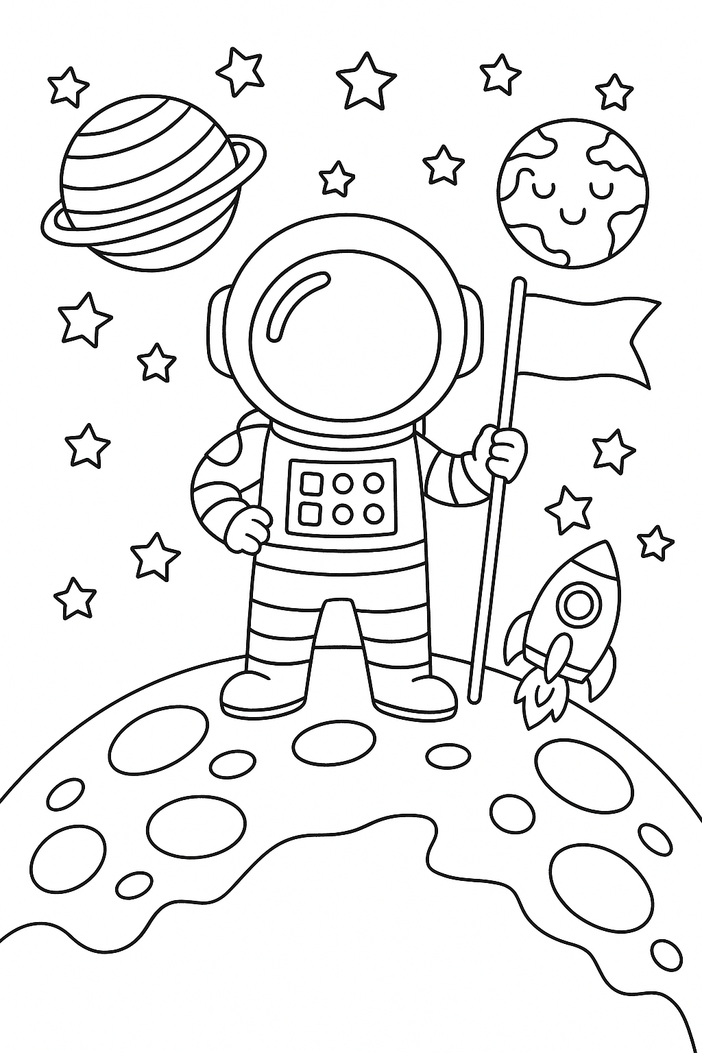 Astronaut and rocket in space colouring pages download