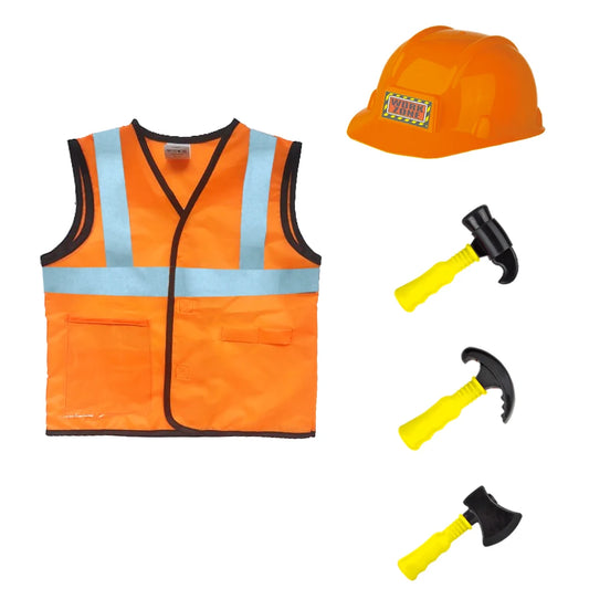 Construction Worker Costume for Boys, Pretend Builder Outfit for Kids, Role Play Dress Up